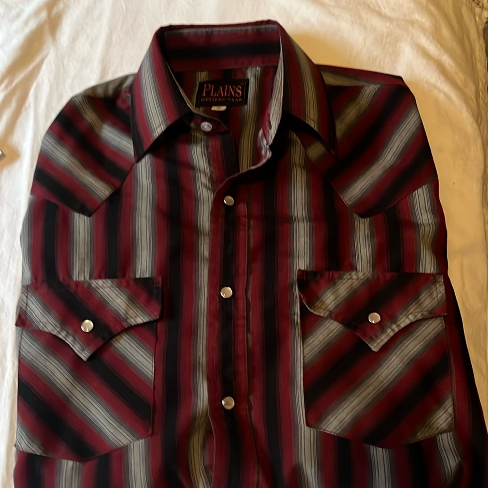 PLAINS WESTERN WEAR LONG SLEEVE PEARL SNAPS MENS SHIRT SIZE S